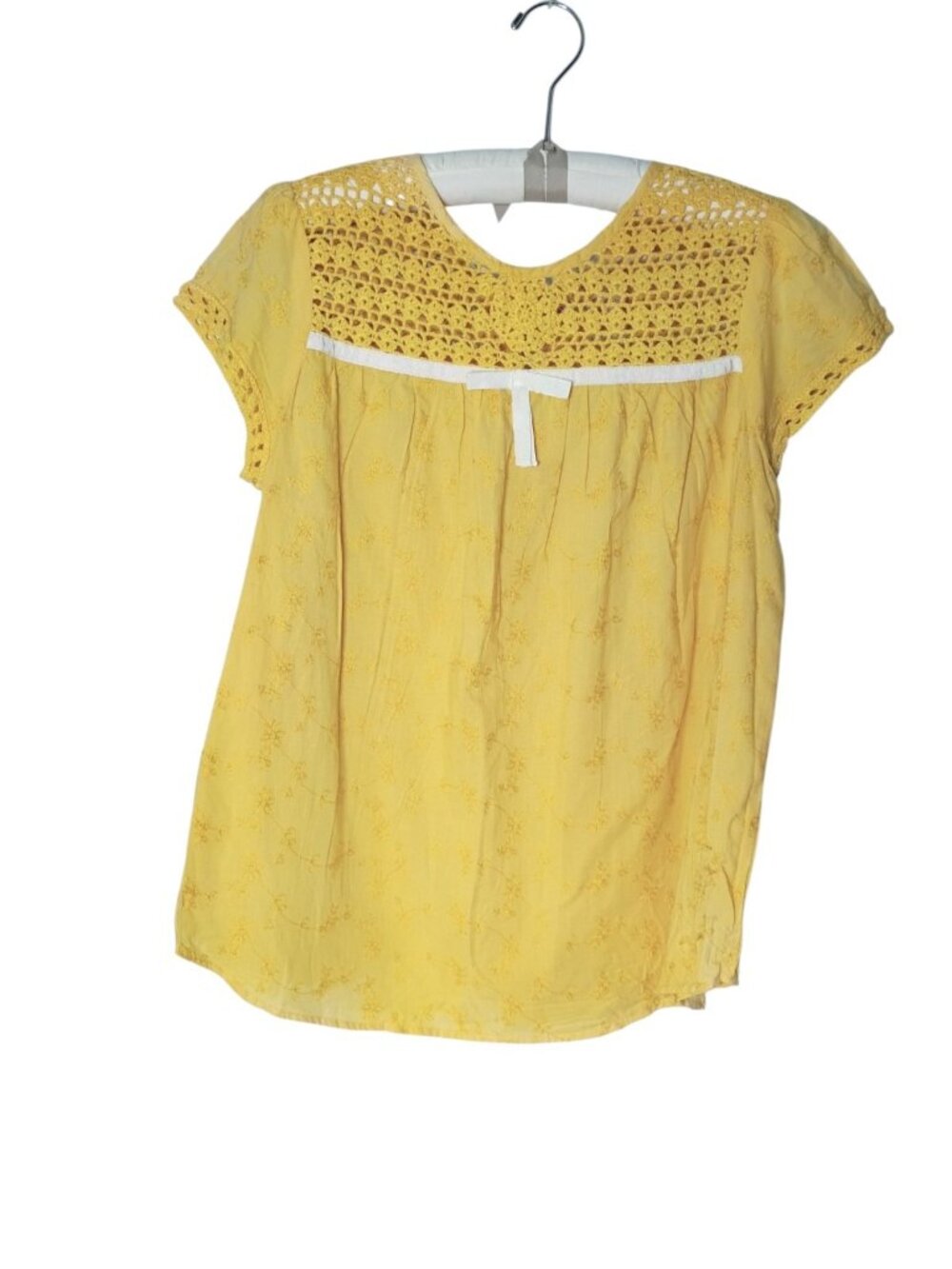 Crotchet Cotton Embroidered Boho Top XL Yellow Coquette Floral Earth Rocks